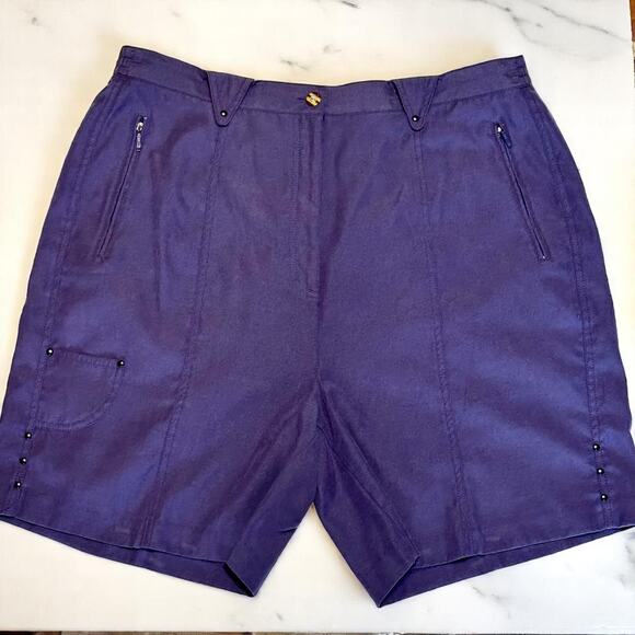 Vintage Jamie Sadock Shorts Plus Sz 18 Golf High Waist Zip Pockets Purple Blue - Picture 1 of 9